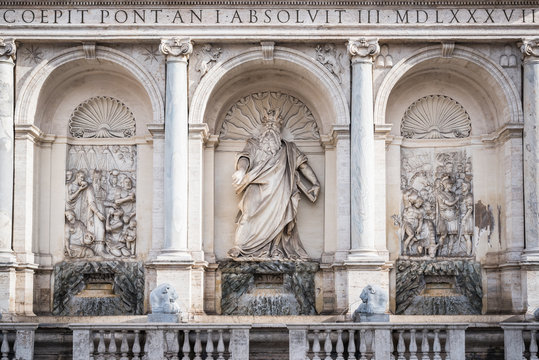 Roman public fountain in the heart of the city of Rome, Italy