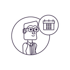 businessman in frame circular with calendar