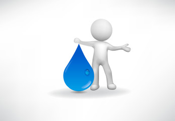 Logo 3d Small People with a drop of water. Take care of the water do not waste it