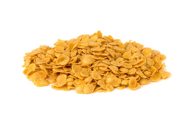 Cornflakes on a white background. Corn flakes close-up.