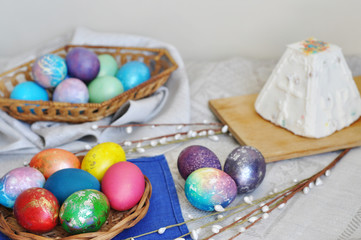 colorful easter eggs in basket