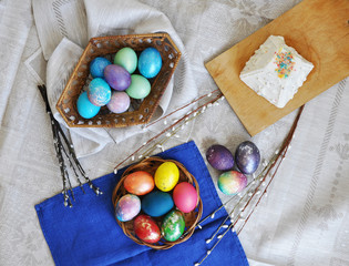 colorful easter eggs in basket