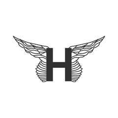 Elegant dynamic letter H with wings. Linear design. Can be used for any transportation service or in sports areas. Vector illustration isolated on white background
