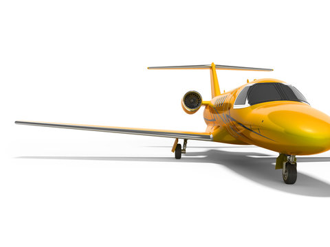 Orange business passenger plane isolated 3d render on white background with shadow