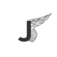 Elegant dynamic letter J with wing. Linear design. Can be used for any transportation service or in sports areas. Vector illustration isolated on white background