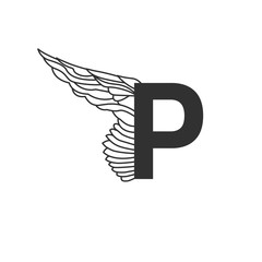 Elegant dynamic letter P with wing. Linear design. Can be used for any transportation service or in sports areas. Vector illustration isolated on white background