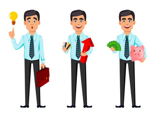 Confident business man, set of three poses