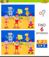 differences game with funny cartoon robots