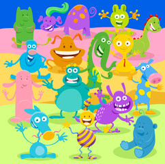 Naklejka na ściany i meble Cartoon Monster or Alien Fantasy Characters group