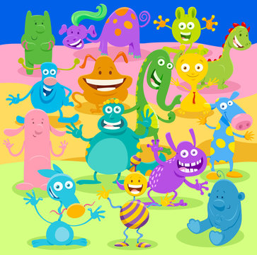 Cartoon Monster or Alien Fantasy Characters group