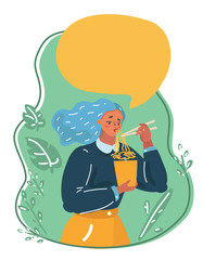 Girl enjoying her ramen noodle with chopstick.