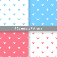 Pink, blue and white seamless pattern collection with simple crown - 265206363