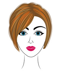 Silhouette of a head of a sweet lady. The girl demonstrates her hair, cuts her short hair. The woman is beautiful and stylish. Vector illustration