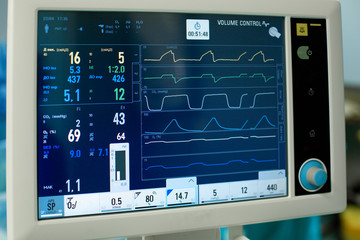 Electrocardiogram in hospital surgery operating emergency room showing patient heart rate