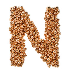 Golden letter N from gold balls, 3D rendering