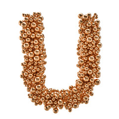 Golden letter U from gold balls, 3D rendering
