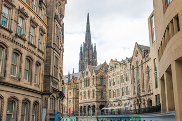 Fototapeta na wymiar Victoria Street and The Hub in the Old Town Edinburgh Scotland