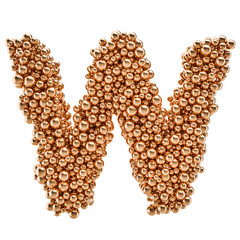 Golden letter W from gold balls, 3D rendering