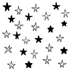Hand drawn doodle stars, vector collection. Star background pattern.