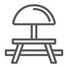 Camping table line icon, furniture and travel, picnic table sign, vector graphics, a linear pattern on a white background.