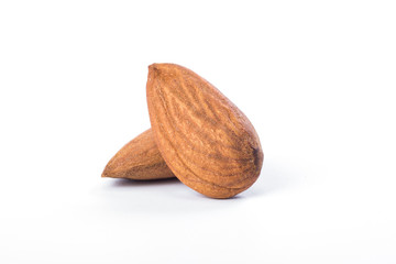 Almonds on a white background, close up, healthy food.