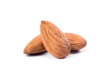 Almonds nuts on white background. close-up, healthy food.