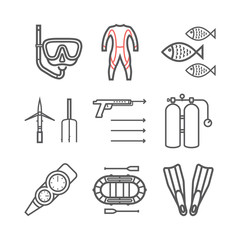 Spearfishing line icons. Vector signs for web graphics.