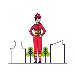 firefighter professional female with cityscape