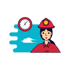 firefighter professional female with clock time