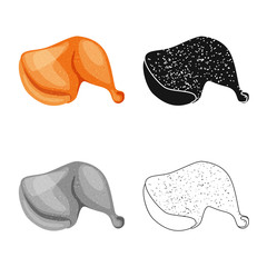 Vector illustration of leg and chicken icon. Set of leg and cooked stock symbol for web.