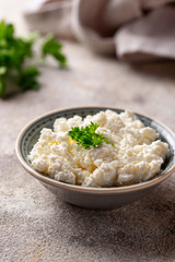 Bowl with homemade cottage cheese