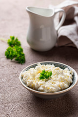 Bowl with homemade cottage cheese
