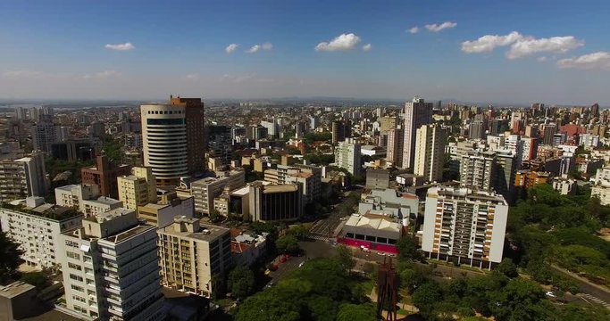 Porto Alegre, Brazil: Drone aerial view of Rio Grande Do Sul capital. Metropolis cityscape in South America. Airflow Creations travel and leisure aerial collection.