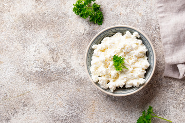Bowl with homemade cottage cheese