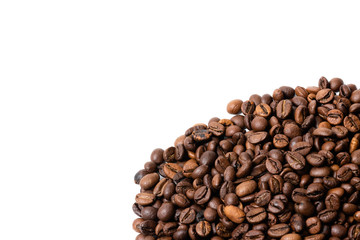 heap of coffee beans on white background