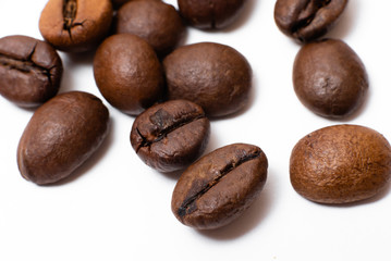 coffee beans close-up on a white background