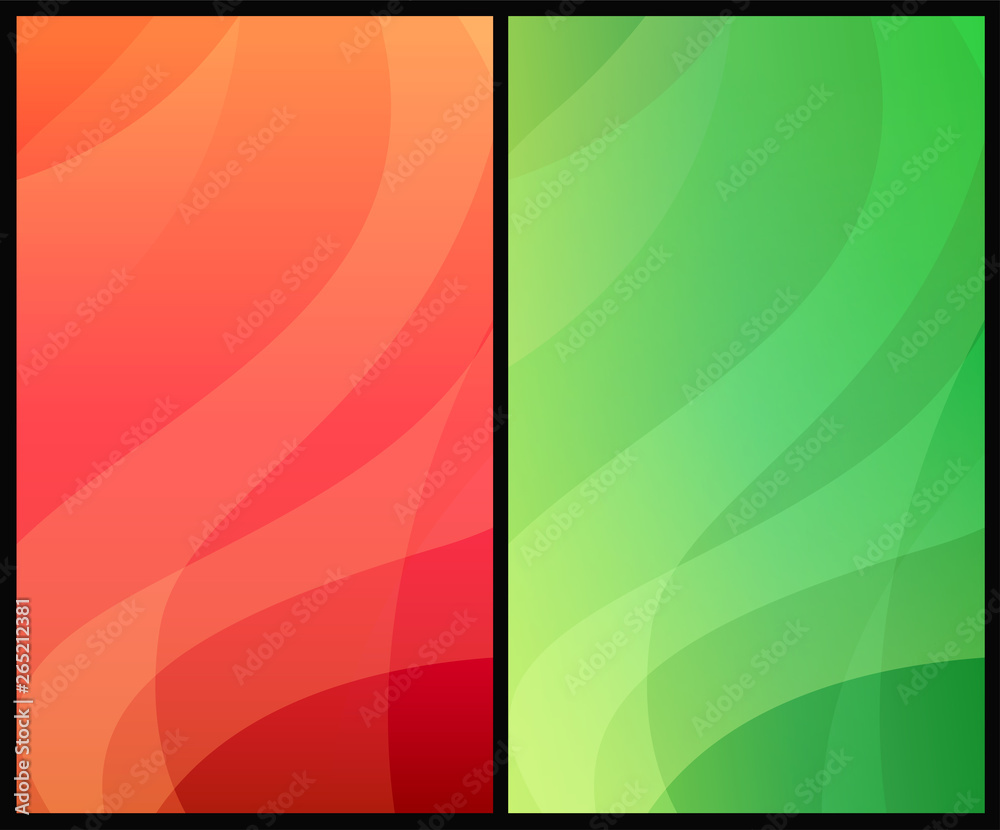 Wall mural two vertical abstract backgrounds with colorful modern dynamic patterns. seductive warm red and gree