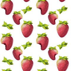Seamless pattern of cute strawberry cartoon hand drawn digital illustration imitation oil on canvas