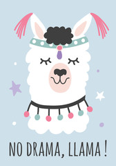 Naklejka premium Hand Drawn Cartoon No Drama Llama Poster