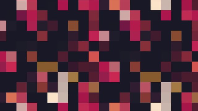 Colorful pixelated animation with blinking squares, seamless loop. Animation. Shimmering geometrical pattern of black, red, and brown mosaic.