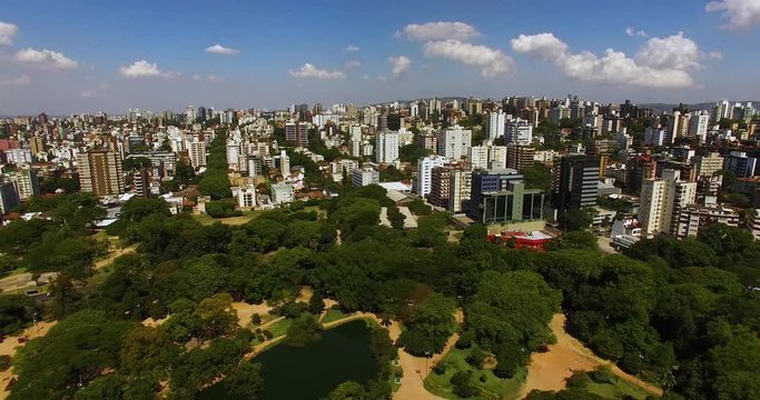 PORTO ALEGRE AERIAL VIEW. RIO GRANDE DO SUL TRAVEL BY AIRFLOW CREATIONS. BRAZIL VACATION ESTABLISHING SHOT. AERIAL STOCK FOOTAGE.