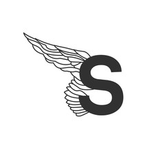 Elegant dynamic flying letter S with wing. Linear design. Can be used for tattoo, any transportation service or in sports areas. Vector illustration isolated on white background