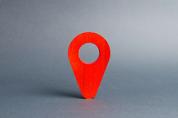 Red pointer location on a gray background. Concept of navigation and venue. Tourism and travel....