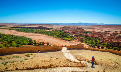 Desert village with Kasbah Ait Ben Haddou near Atlas Mountains, Morocco