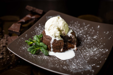 Chocolate Fondant with ice cream, Hot Chocolate Pudding
