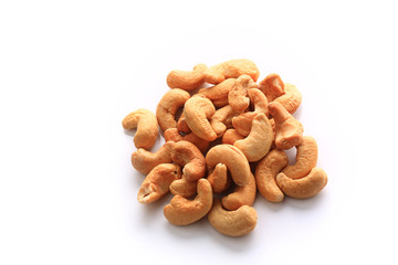 set of cashew nuts isolated on white background