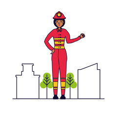 firefighter professional female with cityscape