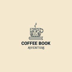 Coffee book library adventure modern line art logo design inspiration custom logo design vector
