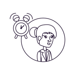 business woman in frame circular with alarm clock