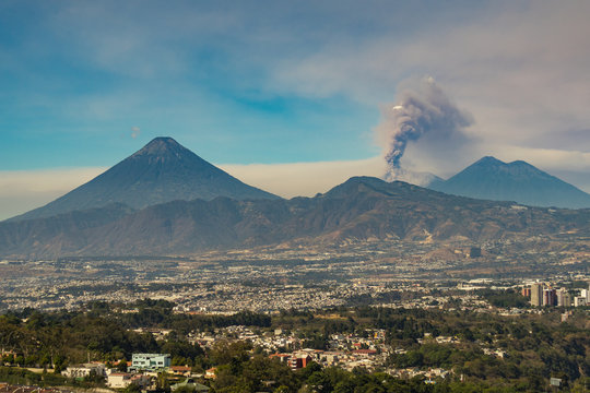 View of eruption of Fuego Volcano from Guatemala City